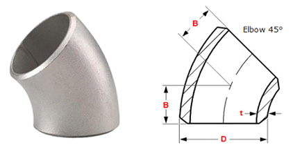 ASME B16.9 Butt weld 45 degree Short Radius Elbow Dimensions